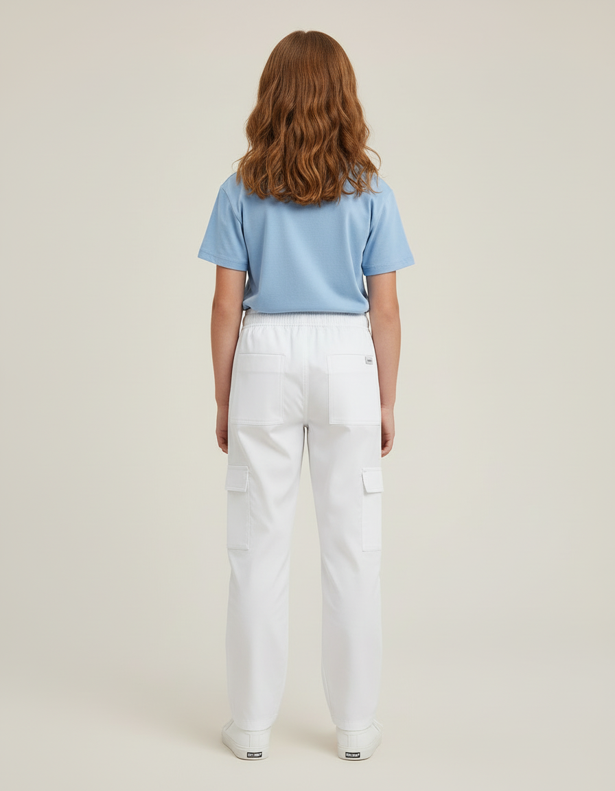 Pantalon Cargo Blanc Cordon Multi-Poches Enfant - Gabardine - vue 2