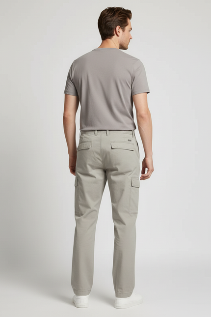 Pantalon Cargo Gris Coton Décontracté Multipoches - Kaki Toile - vue 2