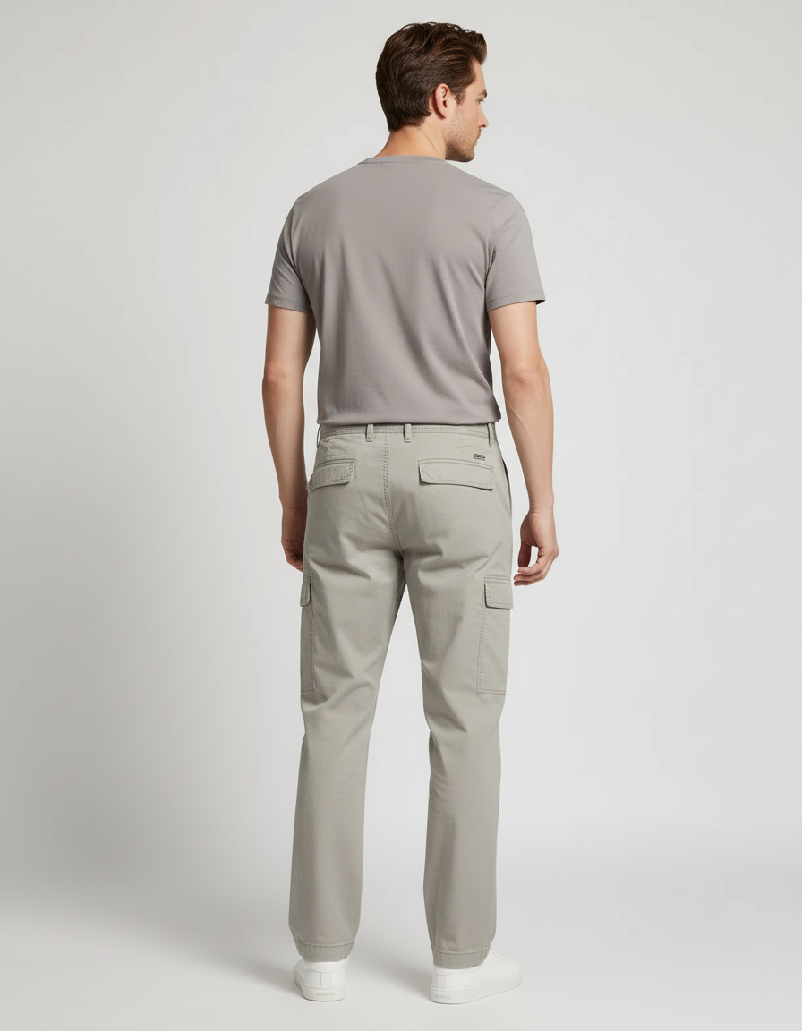 Pantalon Cargo Gris Coton Décontracté Multipoches - Kaki Toile - vue 2