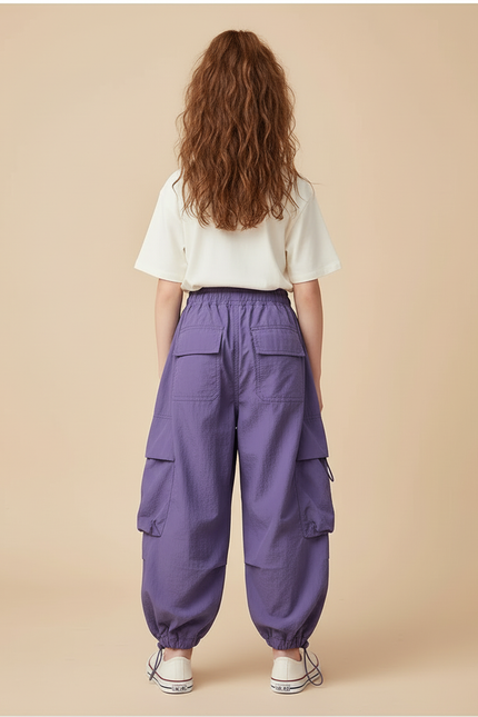 Pantalon Cargo Violet Ample Multipoches Décontracté Fille - Polyester - vue 2