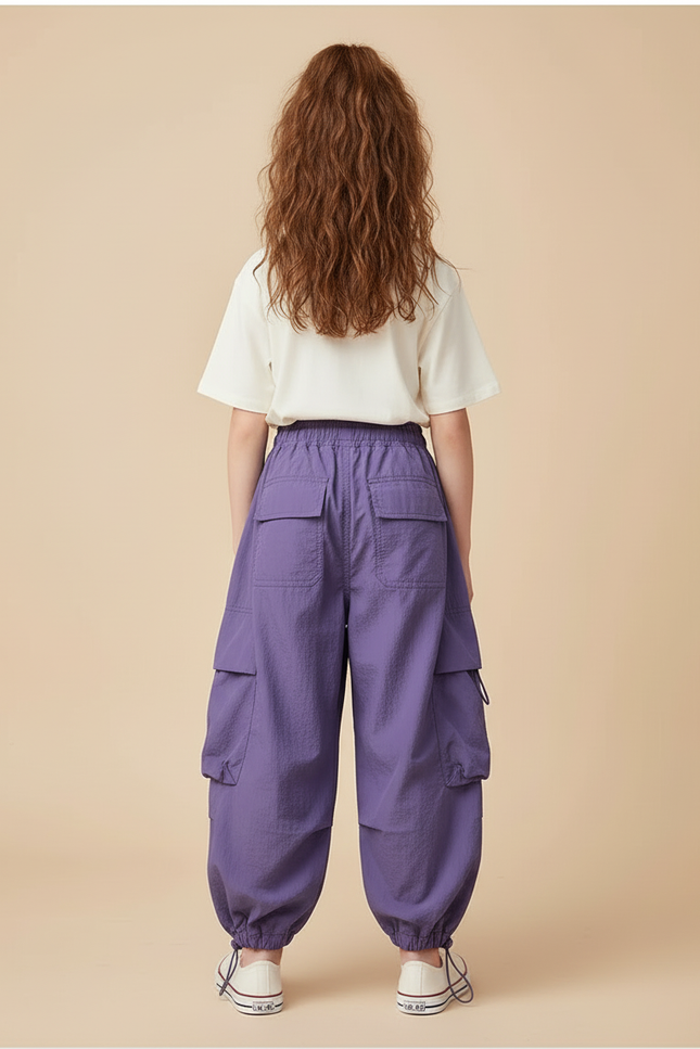Pantalon Cargo Violet Ample Multipoches Décontracté Fille - Polyester - vue 2