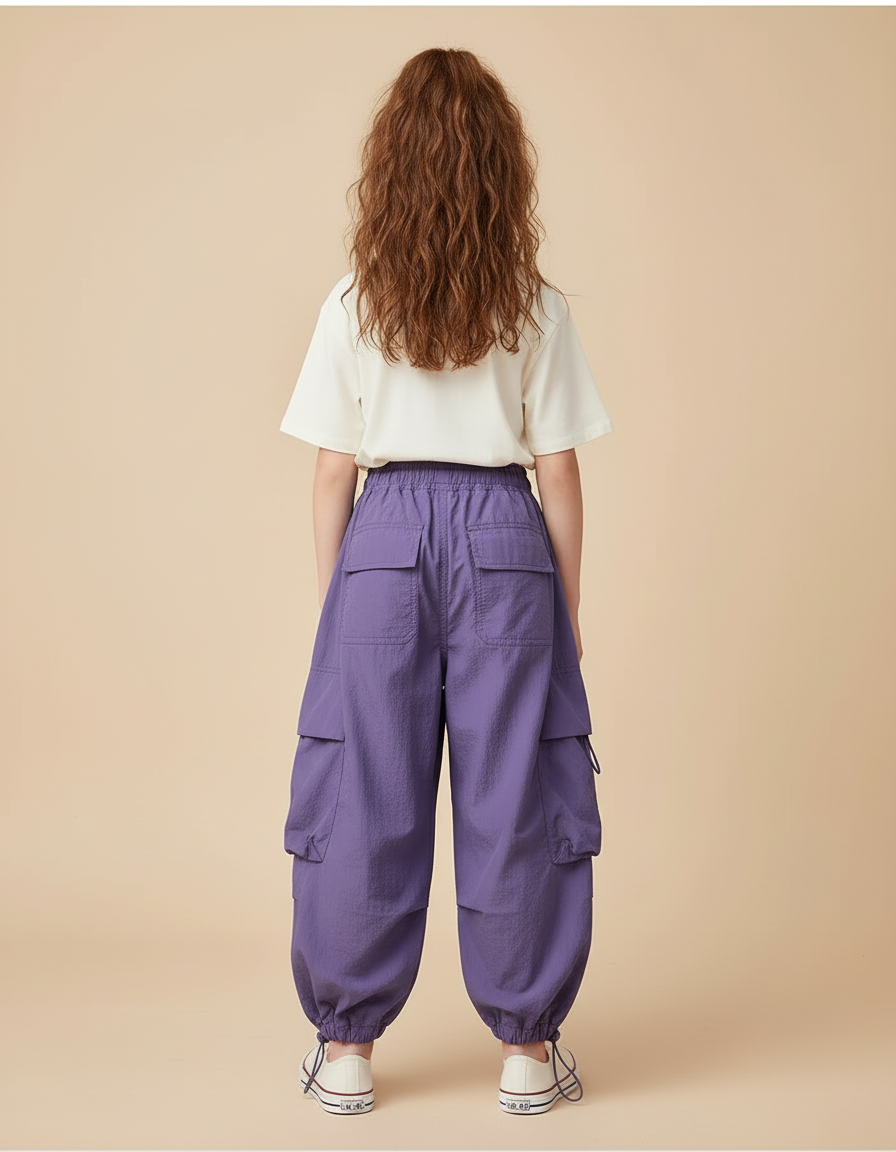 Pantalon Cargo Violet Ample Multipoches Décontracté Fille - Polyester - vue 2