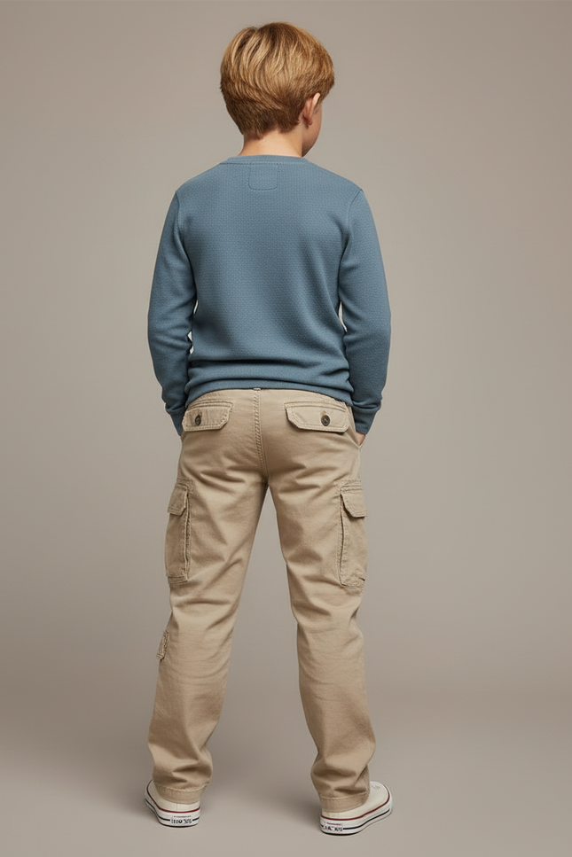 Pantalon Cargo Beige Enfant Multipoches Coton Décontracté - vue 2