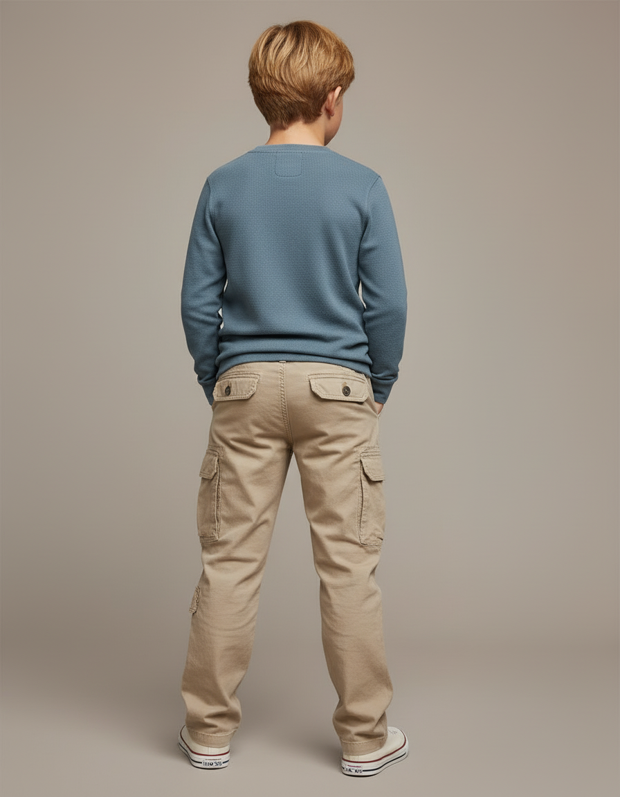Pantalon Cargo Beige Enfant Multipoches Coton Décontracté - vue 2