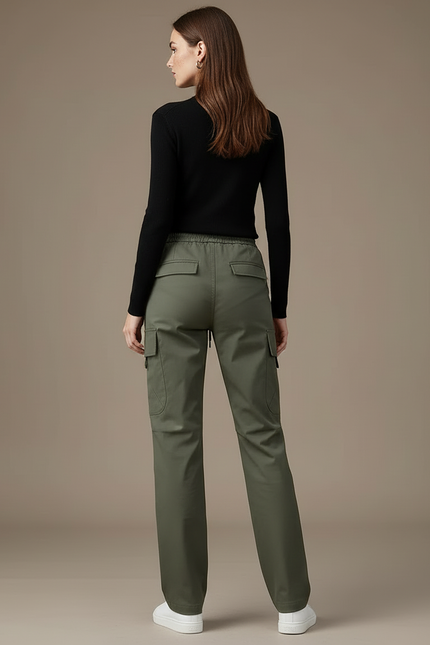 Pantalon Cargo Vert Kaki Ample Multi-Poches Femme - Gabardine - vue 2