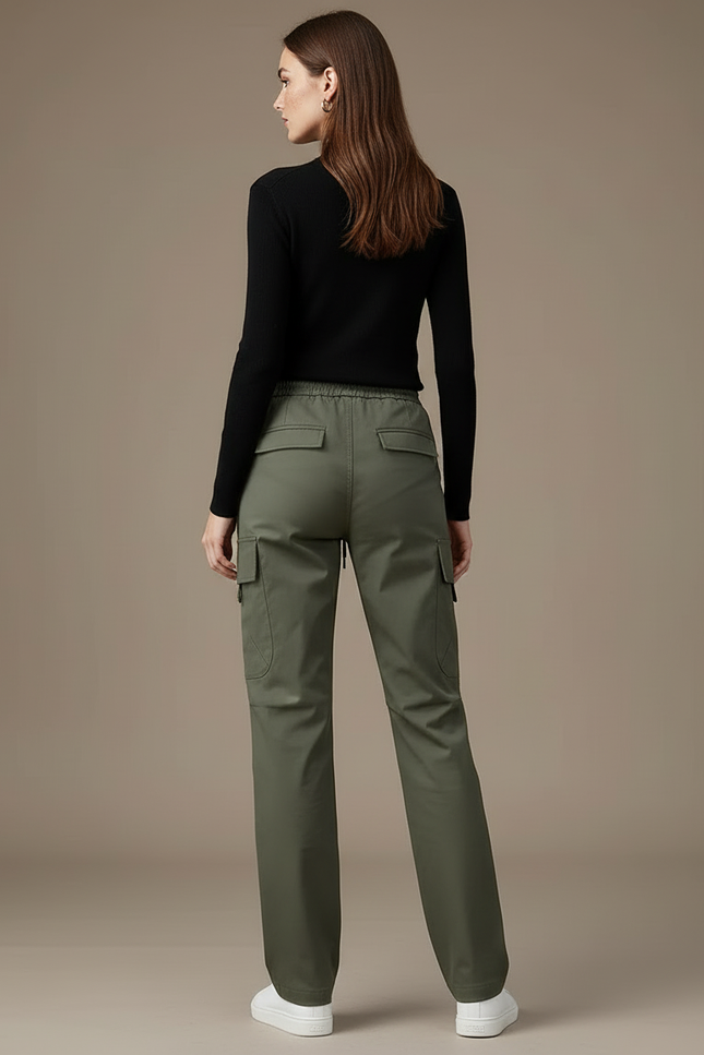 Pantalon Cargo Vert Kaki Ample Multi-Poches Femme - Gabardine - vue 2