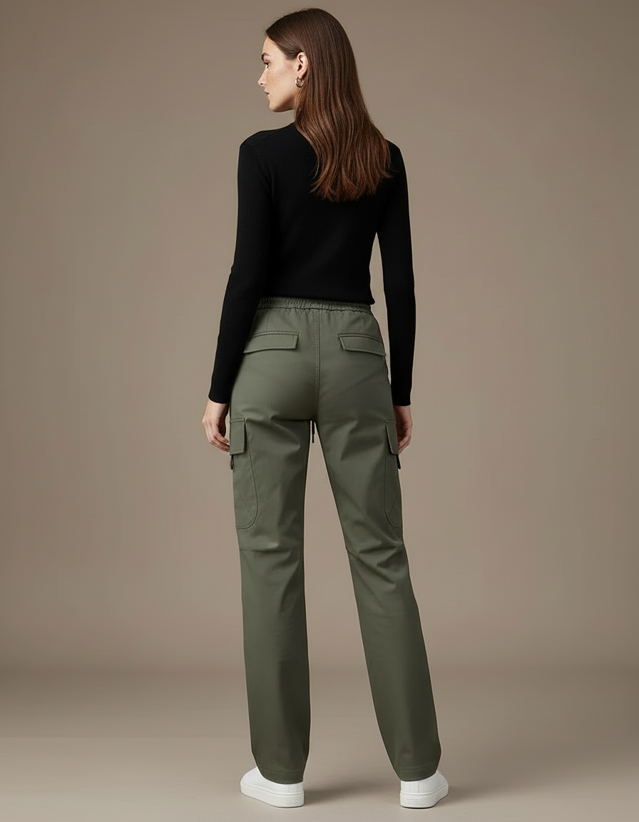 Pantalon Cargo Vert Kaki Ample Multi-Poches Femme - Gabardine - vue 2