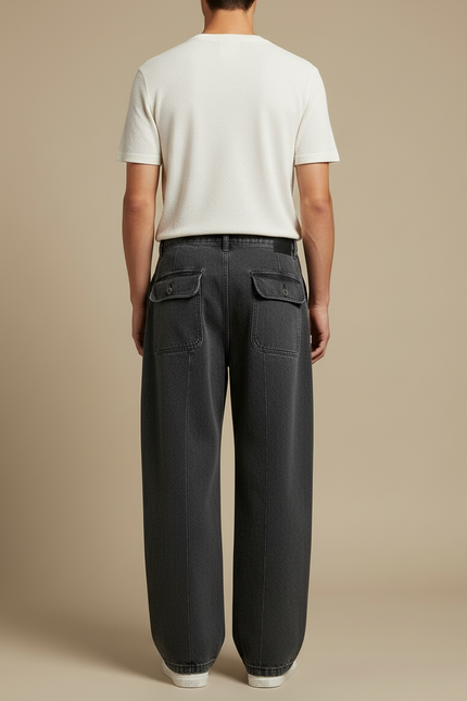 Pantalon Cargo Gris Ample Multipoches Délavé Denim Homme - Jean - vue 2