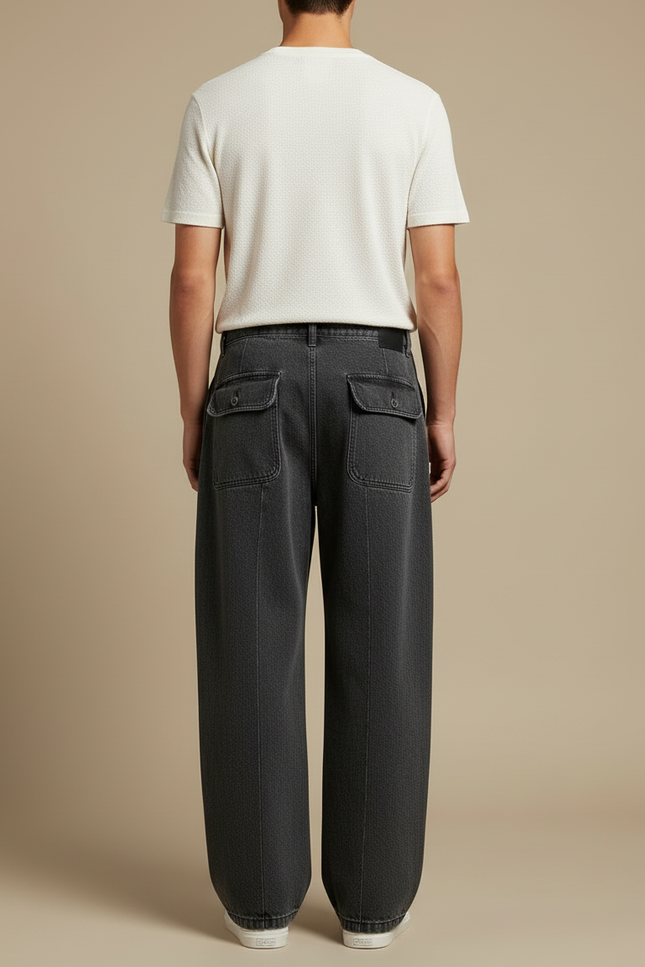 Pantalon Cargo Gris Ample Multipoches Délavé Denim Homme - Jean - vue 2