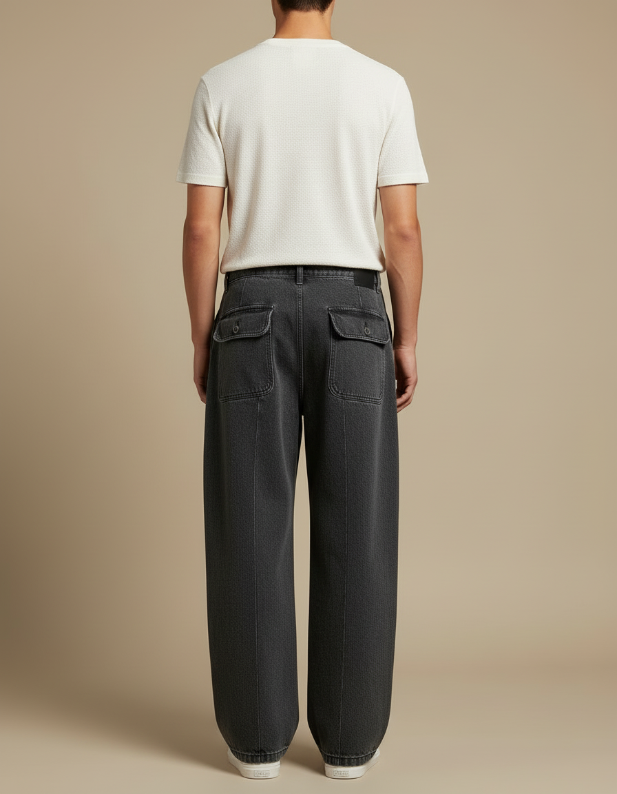 Pantalon Cargo Gris Ample Multipoches Délavé Denim Homme - Jean - vue 2