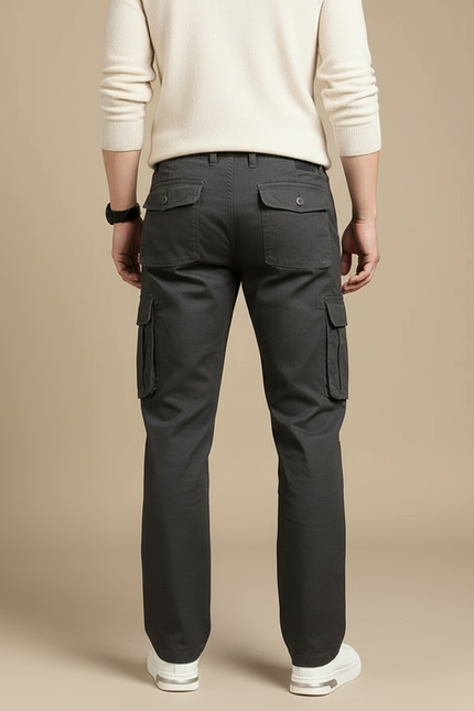 Pantalon Cargo Gris Coton Ample Multipoches Décontracté - vue 2