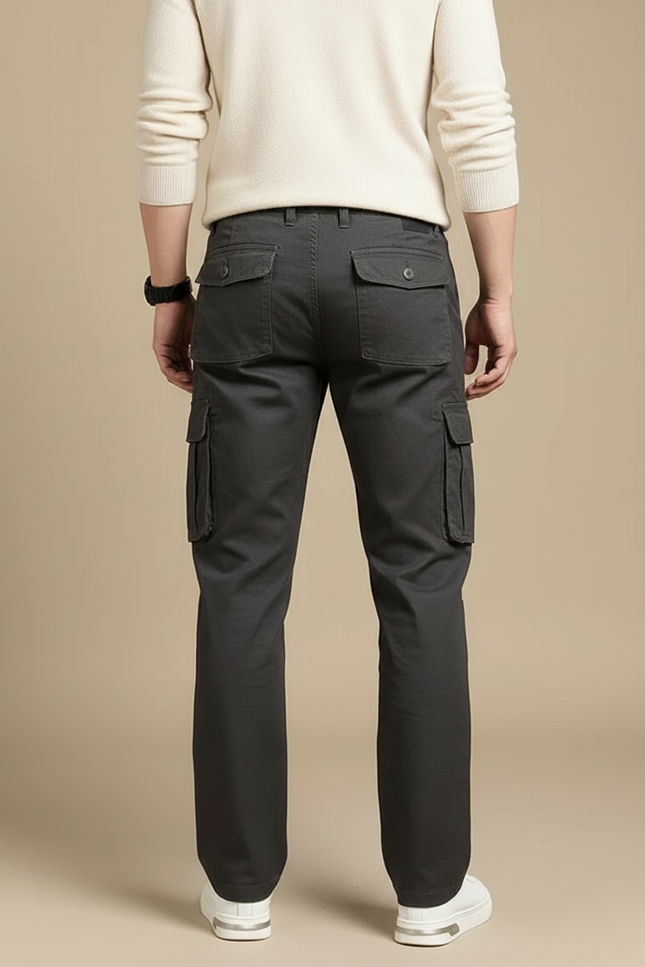 Pantalon Cargo Gris Coton Ample Multipoches Décontracté - vue 2