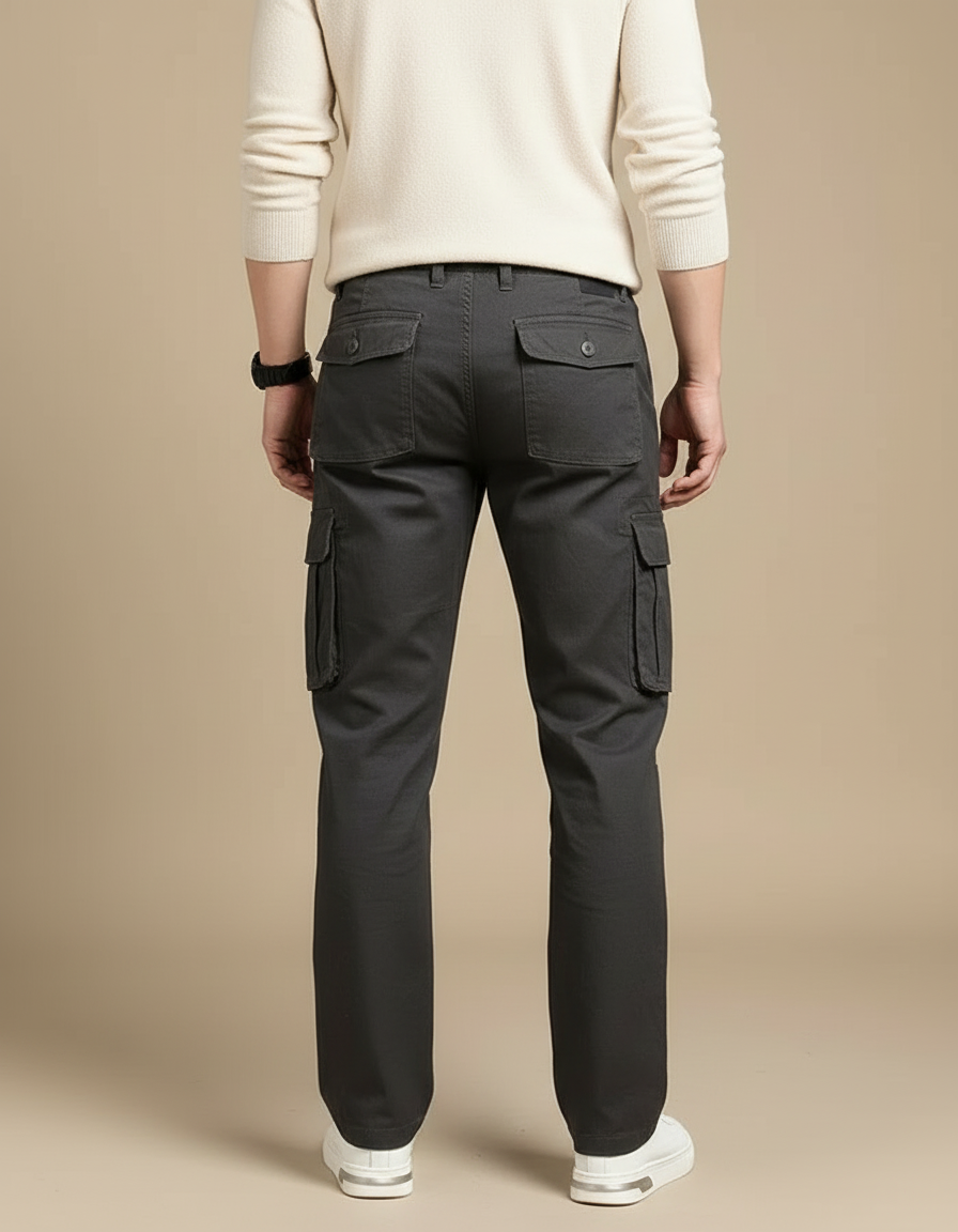Pantalon Cargo Gris Coton Ample Multipoches Décontracté - vue 2
