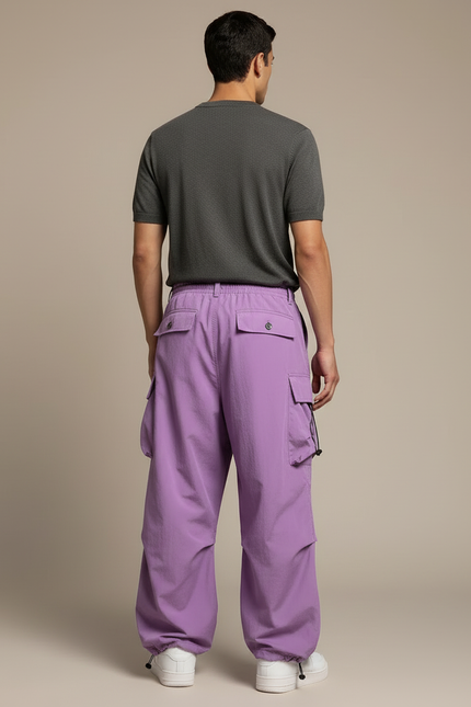 Pantalon Cargo Violet Ample Fluide Streetwear Homme - Polyester - vue 2