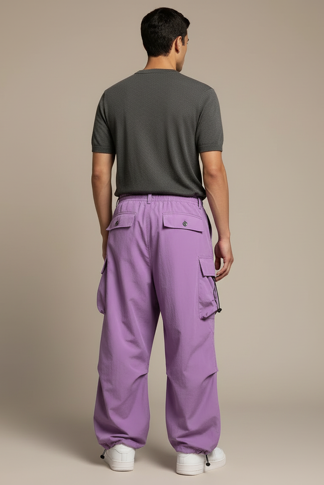 Pantalon Cargo Violet Ample Fluide Streetwear Homme - Polyester - vue 2