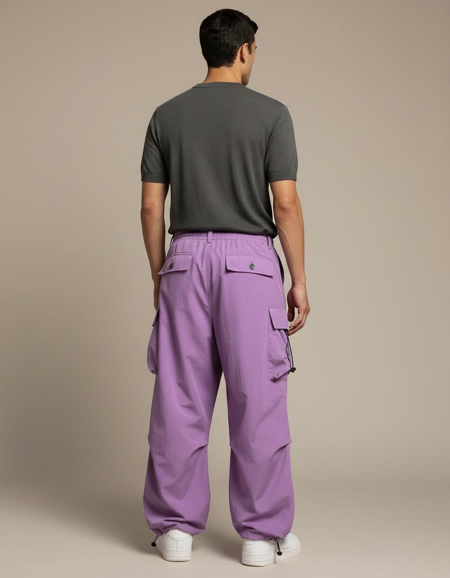 Pantalon Cargo Violet Ample Fluide Streetwear Homme - Polyester - vue 2