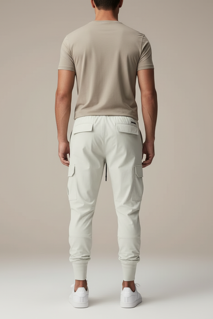 Pantalon Cargo Gris Clair Sportif Slim Cordon - Polyester - vue 2