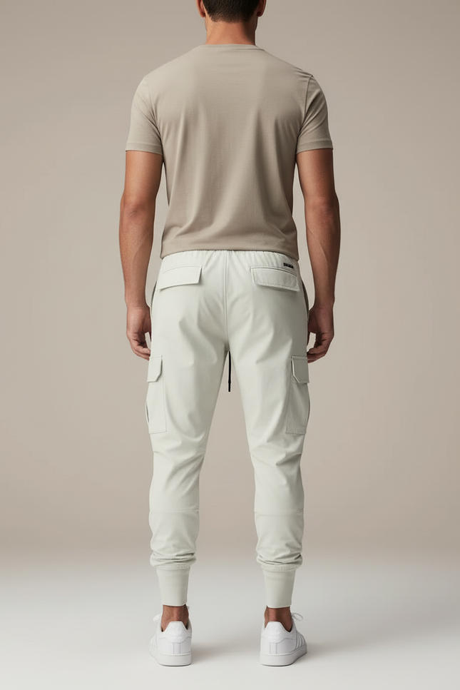 Pantalon Cargo Gris Clair Sportif Slim Cordon - Polyester - vue 2