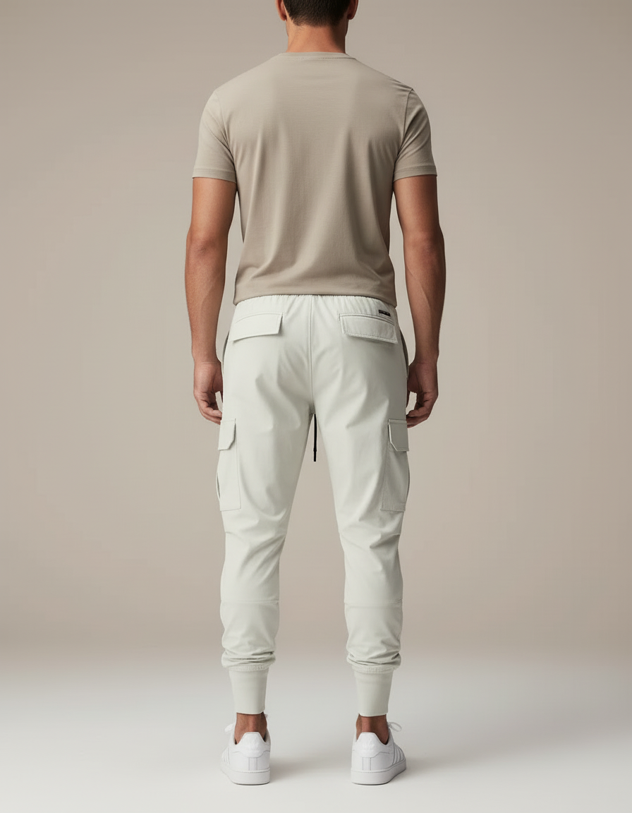 Pantalon Cargo Gris Clair Sportif Slim Cordon - Polyester - vue 2
