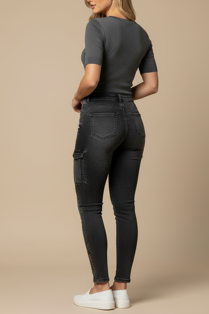 Pantalon Cargo Jean Gris Skinny Multipoches Femme - vue 2