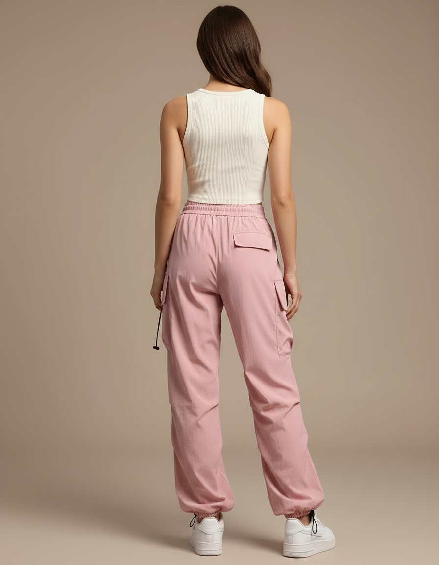 Pantalon Cargo Femme Rose Parachute - Polyester - vue 2