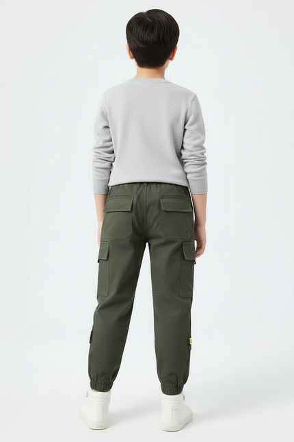Pantalon Cargo Vert Enfant Coton Sport Jogger - Kaki - vue 2