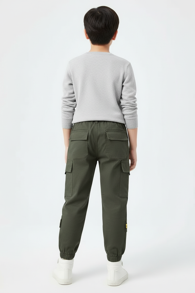 Pantalon Cargo Vert Enfant Coton Sport Jogger - Kaki - vue 2