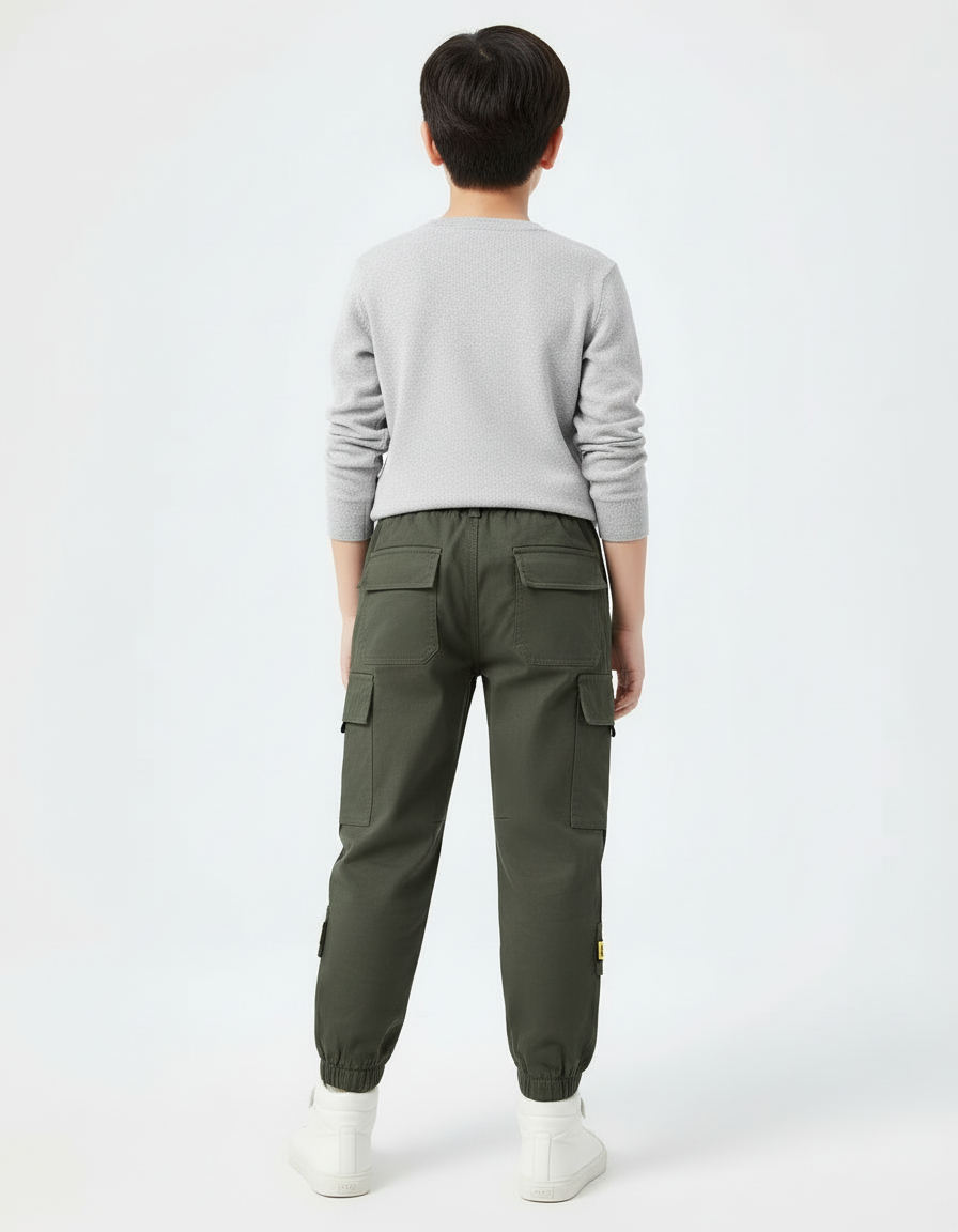 Pantalon Cargo Vert Enfant Coton Sport Jogger - Kaki - vue 2