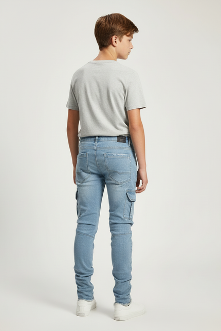 Pantalon Cargo Denim Bleu Slim Multipoches Enfant - Jean - vue 2