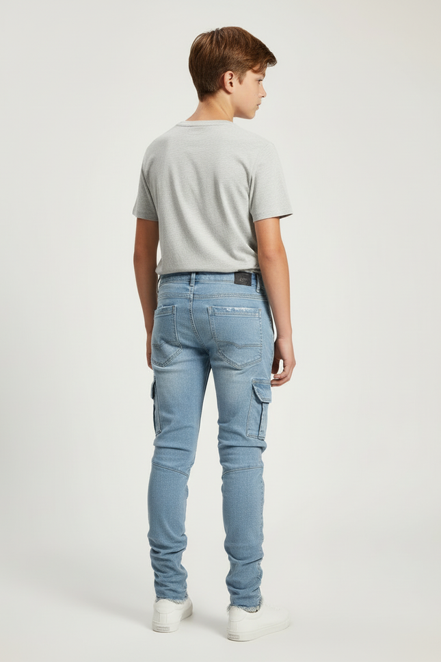 Pantalon Cargo Denim Bleu Slim Multipoches Enfant - Jean - vue 2