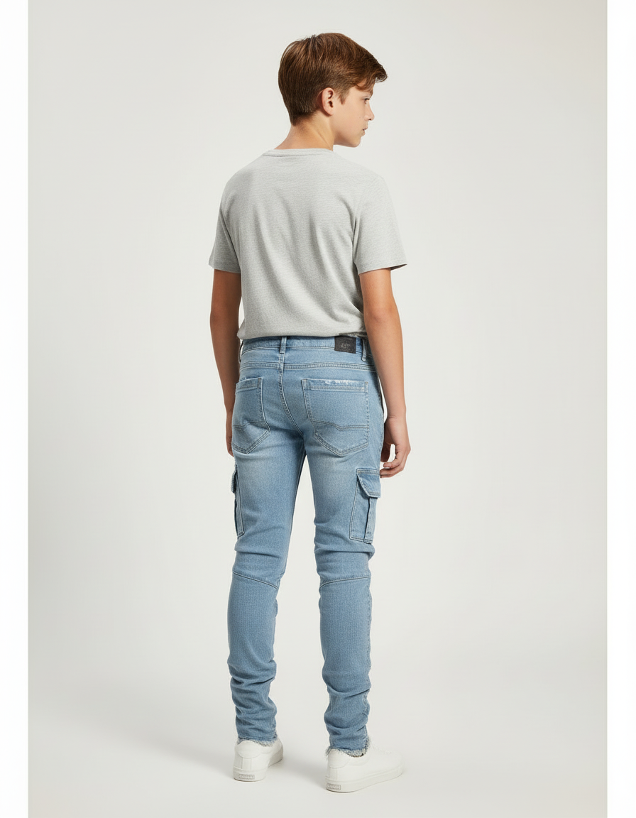 Pantalon Cargo Denim Bleu Slim Multipoches Enfant - Jean - vue 2