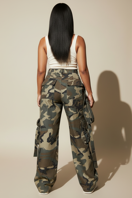 Pantalon Cargo Camouflage Ample Multipoches Streetwear Femme - Multicolore Toile - vue 2