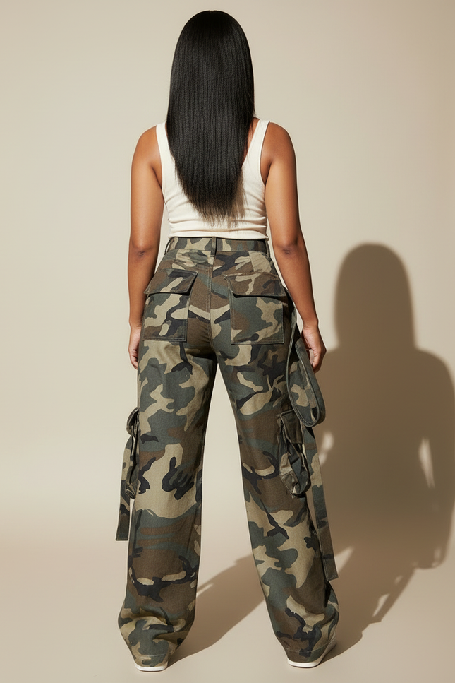 Pantalon Cargo Camouflage Ample Multipoches Streetwear Femme - Multicolore Toile - vue 2
