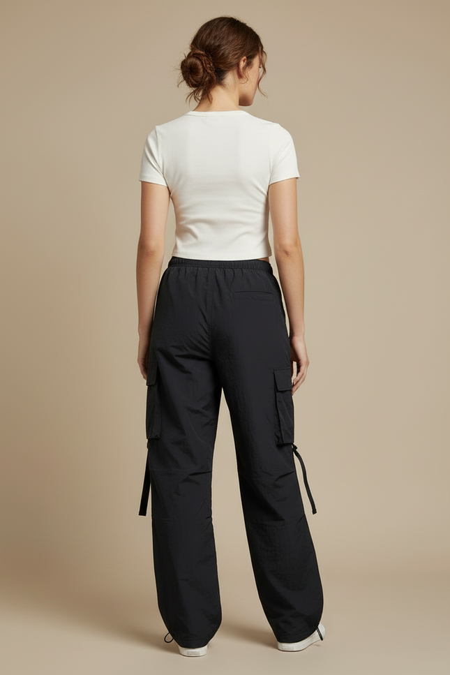 Pantalon Cargo Femme Noir Parachute Ripstop - Polyester - vue 2