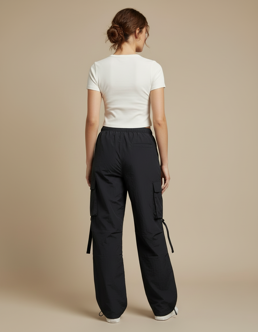 Pantalon Cargo Femme Noir Parachute Ripstop - Polyester - vue 2