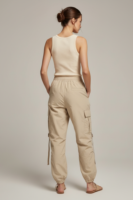 Pantalon Cargo Beige Fluide Multipoches Femme Décontracté - Polyester - vue 2