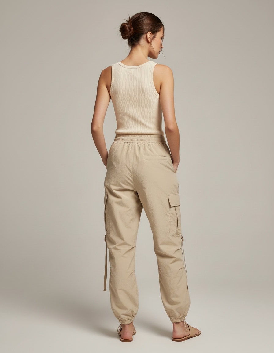 Pantalon Cargo Beige Fluide Multipoches Femme Décontracté - Polyester - vue 2