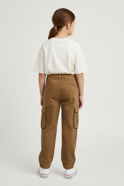 Pantalon Cargo Marron Ample Poches Enfant Coton - vue 2