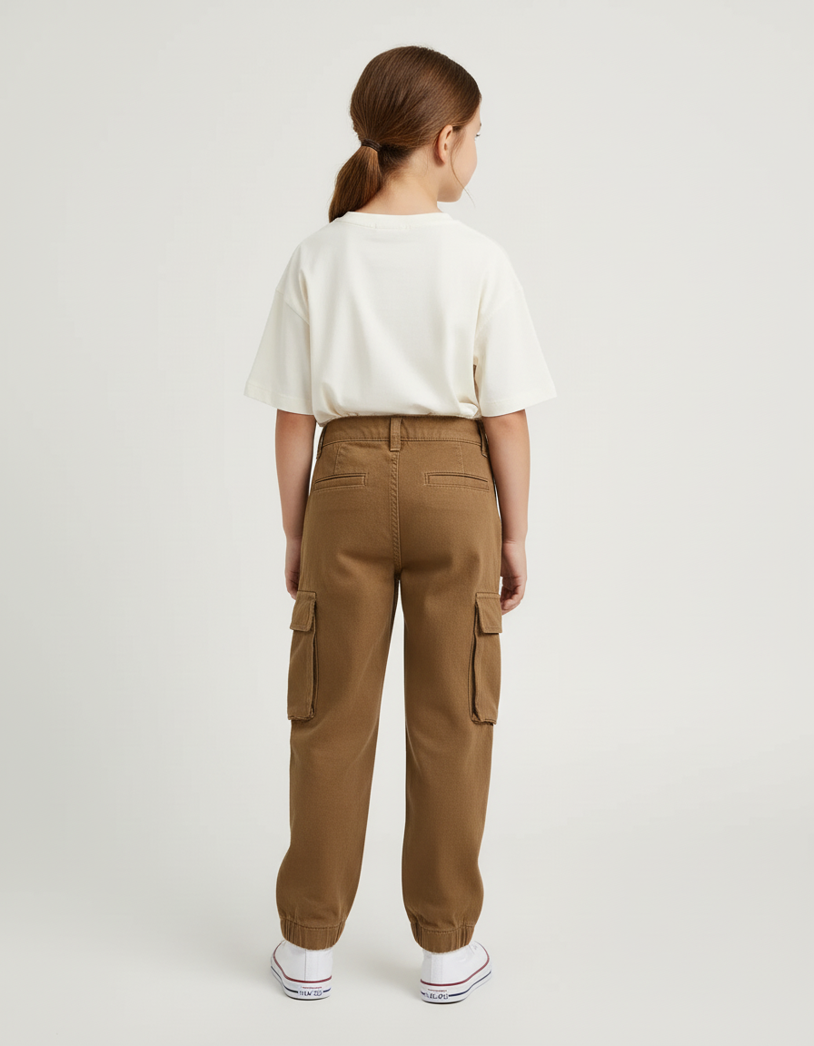 Pantalon Cargo Marron Ample Poches Enfant Coton - vue 2