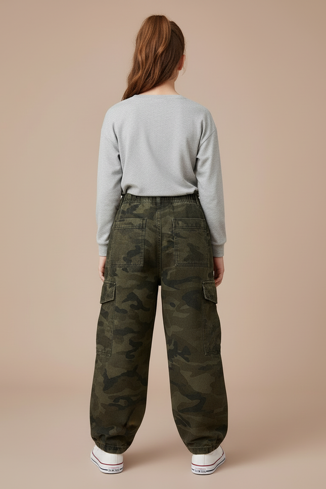 Pantalon Cargo Ample Camouflage Vert Enfant - Toile - vue 2