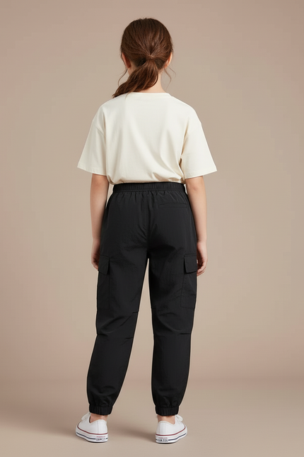Pantalon Cargo Noir Léger Ample Multipoches Fille - Polyester - vue 2