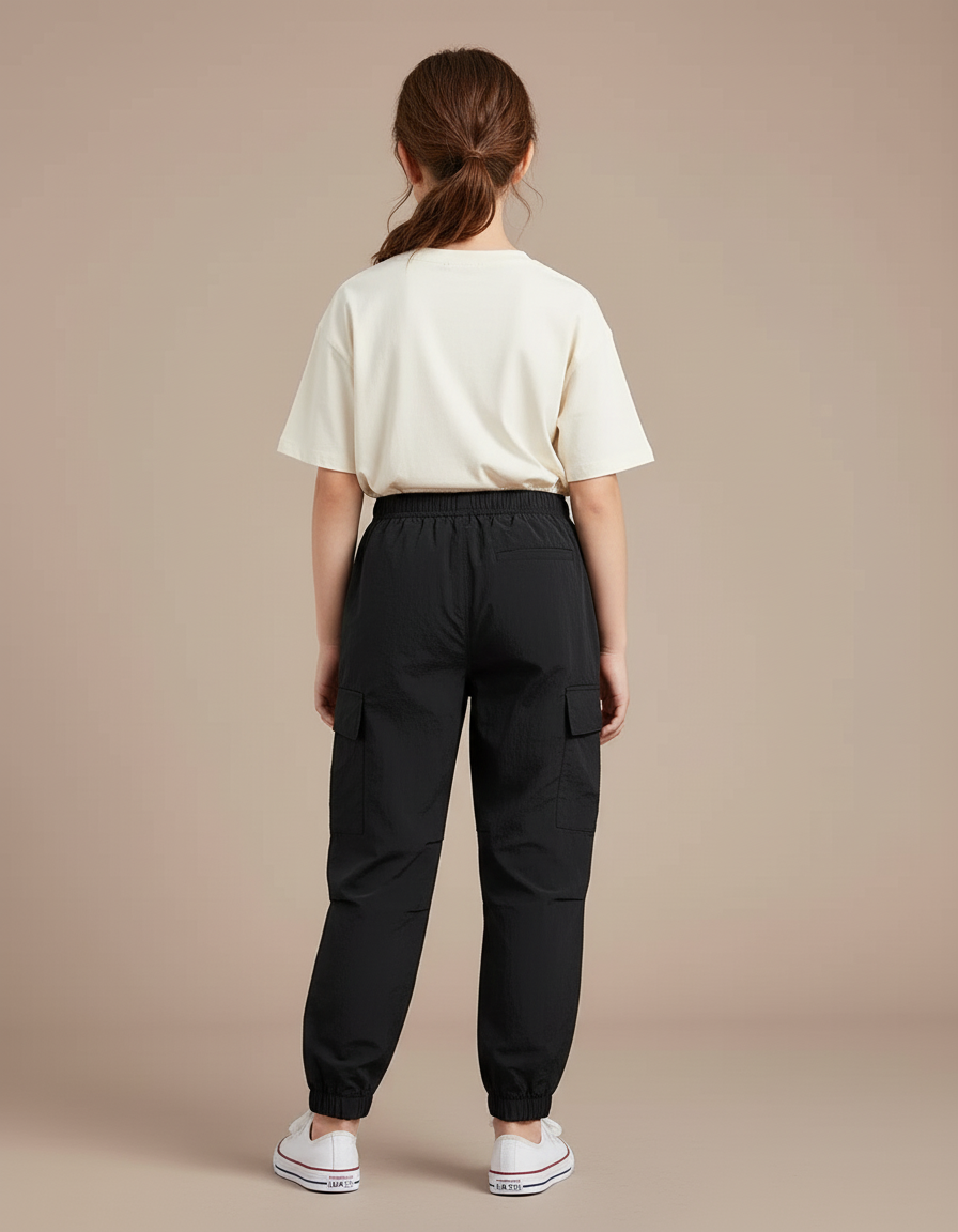 Pantalon Cargo Noir Léger Ample Multipoches Fille - Polyester - vue 2