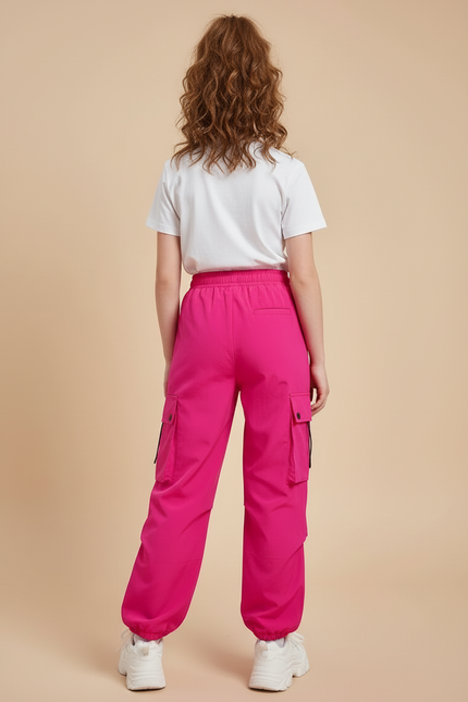 Pantalon Cargo Fuchsia Ample Décontracté Multipoches Fille - Rose Polyester - vue 2