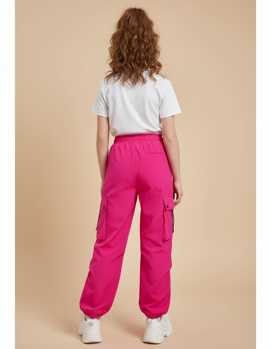 Pantalon Cargo Fuchsia Ample Décontracté Multipoches Fille - Rose Polyester - vue 2