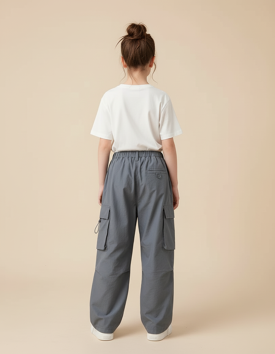 Pantalon Cargo Fille Gris Parachute - Polyester - vue 2