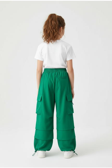 Pantalon Cargo Vert Ample Multipoches Fille - Polyester - vue 2