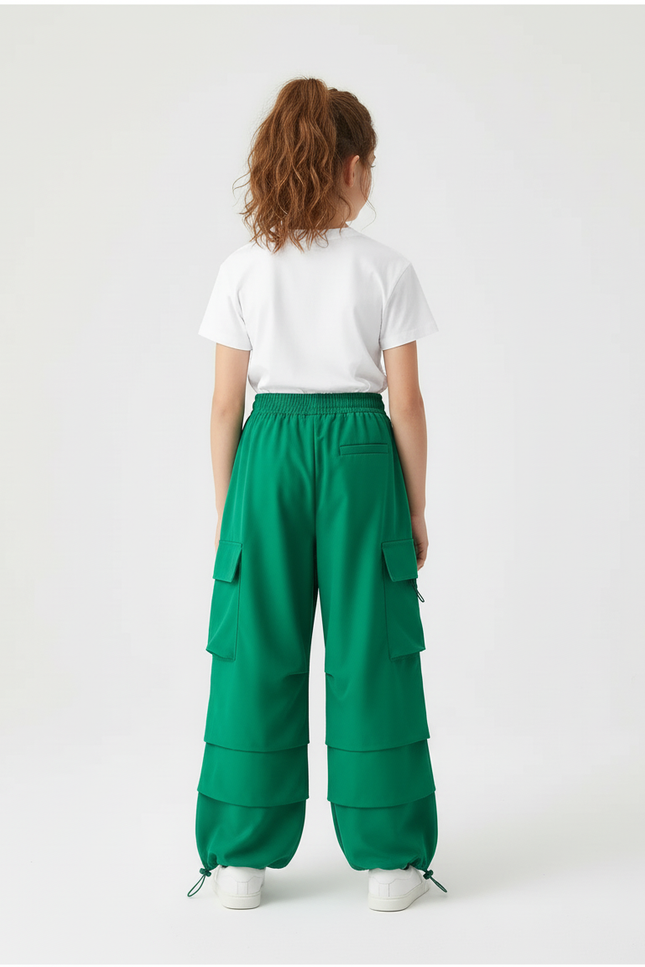 Pantalon Cargo Vert Ample Multipoches Fille - Polyester - vue 2