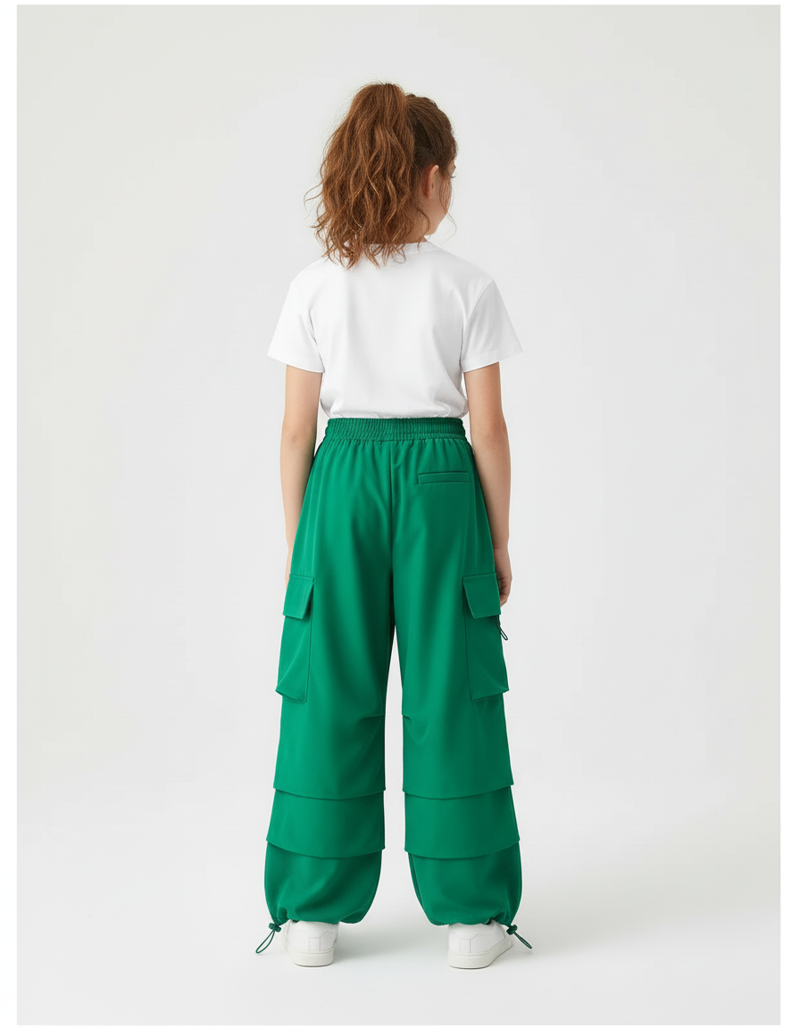 Pantalon Cargo Vert Ample Multipoches Fille - Polyester - vue 2