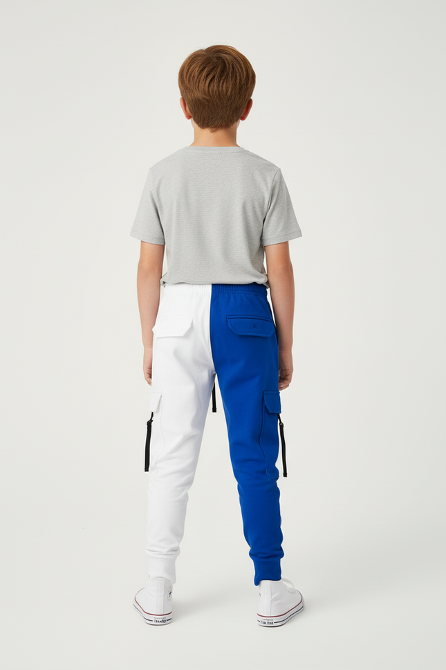 Pantalon Cargo Bicolore Blanc Bleu Multipoches Enfant - Multicolore Molleton - vue 2