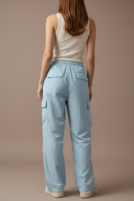 Pantalon Cargo Bleu Ciel Fluide Ample Multipoches - Polyester - vue 2